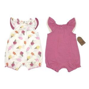 Chick Pea 2 Piece Set Rompers Summer Pink/Ice Cream Cones Size 3-6 Months NWT